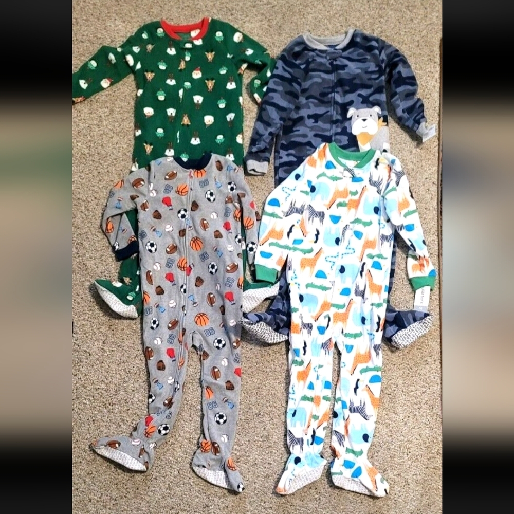 (4) CARTERS KIDS BOYS PAJAMAS ZIPPED PJS FOOTED FLANNEL 2 NWT 4T AND 5T MSRP $80